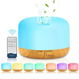 LOMUG Diffuseur d'Huiles Essentielles, 450ML Humidificateur d'aromathérapie à Ultrasons à Arôme, Fête des Mères Cadeau Maman Femme Diffuseur Aromathérapie électrique avec 7 LED, Timer et Contrôle (JINGMEI-UK, neuf)