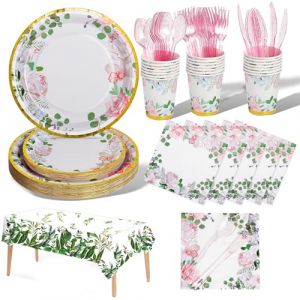 Nkaiso Fleur Assiette Anniversaire 141pcs Party Vaisselle,Kit Vaisselles Anniversaire Assiette D&icirc;ner Papier Tasse Serviette etc Enfants Party F&ecirc;te Mariages D&eacute;corations de F&ecirc;te Th&egrave;me - 20 invit&eacute;s (Nkaiso, neuf)