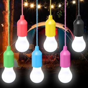 Lot de 6 ampoules LED pour camping, tente, lampe de camping avec interrupteur &agrave; tirette, lampe portable pour la randonn&eacute;e, la p&ecirc;che, le bureau, le jardin, le barbecue (lumi&egrave;re blanche) (SnapNShop Trading, neuf)
