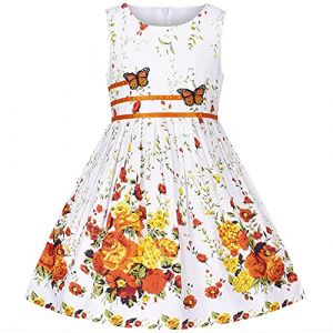Sunny Fashion Robe Fille Floral Broderie Papillon N&oelig;ud Papillon sans Manches Orange 11-12 Ans (Sunny Fashion Europe, neuf)
