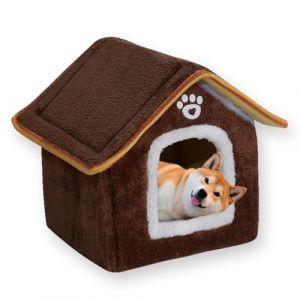 Grand lit d'intérieur lavable pour chien et chat - Avec coussin doux - Chaud et antidérapant - S - 30 x 30 x 34 cm - Marron (ping bu, neuf)