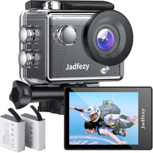 Jadfezy WiFi Cam&eacute;ra Sport Ultra HD 1080P, 12MP Cam&eacute;ra d'action avec 2" &eacute;cran LCD,Grand Angle, Cam&eacute;ra Sport &Eacute;tanche 30M &eacute;quip&eacute;e de 2x1050 mAh Batteries et Accessoires pour Casque et V&eacute;lo, etc. (GECKOG, neuf)