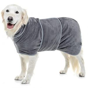 Lucky Paws® Peignoir Chien - Peignoir pour Chien à Double Couche - Peignoir Chien Super absorbante et Serviette pour Chien Ultra Douce en Un Seul Accessoire Chien Luxueux (XXXL, Gris) (Lucky Paws, neuf)