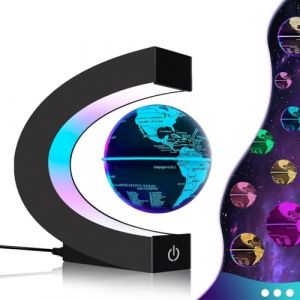 Lampe globe magnétique flottante avec lumières LED multicolores, gadget cool en C pour bureau, maison, bibliothèque, décoration de bureau, cadeau cool pour hommes, femmes, père, maris (globe (Poojaed Store, neuf)