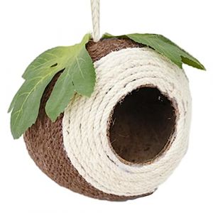 Niche d'oiseau en noix de coco - Maison de noix de coco pour oiseaux - Cachette portable pour perruches - Réutilisable - En coquille de noix de coco naturelle - Pour hirondelle, moineau (featurecub, neuf)