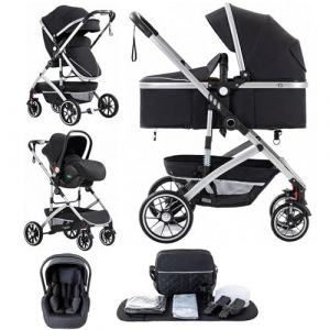 Lnhcrbs Poussette 3 en 1,Poussette Tout Terrain Pliable en Un Seul Clic, Stroller Bébé Haute (38.5cm), Pushchair Nouveau Né est Verrouillable Sur Les Roues Avant (Lnhcrbs, neuf)
