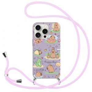 Anime Coque avec Cordon pour Apple iPhone 12/iPhone 12 Pro 6.1'', Manga Cute Cartoon Capybara Motif Silicone TPU Housse Étui en avec Chaîne Collier Réglable Téléphone Portable Lanyard Violet Case (Hebi Peilian Planting Co., Ltd., neuf)