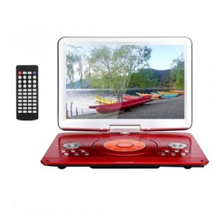 YOOHOO Lecteurs DVD Portables 16,9" avec Grand &eacute;cran LCD pivotant de 14,1" Lecteurs DVD de Voyage pour Enfants Adaptateur de Voiture Rechargeable Prise en Charge de la Carte, t&eacute;l&eacute;commande, Rouge (xikiEU, neuf)