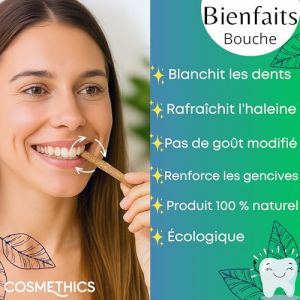 Cosm'Ethics® 5 Siwak 100% Naturel–Bâton de Siwak du Maroc–Dentifrice Naturel–Blanchiment des dents–Haleine fraîche–Miswak/Meswak–Soin bucco-dentaire ancestral–Brossage–Zéro déchet–Hygiène naturelle (COSMETHICS, neuf)
