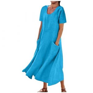 AEGJEGVD Solde Robe Longue en Lin Femme &Eacute;t&eacute; Robe de Travail Chic et Elegant Mi-Longue Dress pour F&ecirc;ter Boheme Max Robes de Soir&eacute;e Confortable l&eacute;ger Femmes Robes de Plage Vacances V&ecirc;tements Pas Cher (⭐⭐⭐⭐⭐AEGJEGVD⭐⭐⭐⭐⭐, neuf)