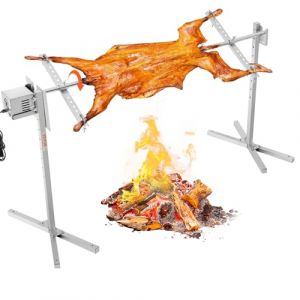 VEVOR Kit de Barbecue Rôtissoire Électrique Charge 60 kg, Tournebroche Électrique 144,5 cm avec Moteur Automatique de 52 W, en Inox, Hauteur Réglable, avec Bouclier Thermique, pour Agneau Porcelet (New Clear VEVOR, neuf)