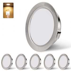KYOTECH Spot LED Encastrable Dimmable 230V 3W 3000K Blanc Chaud, 15mm Extra Plat Spots de Plafond 300LM Trou 55-58mm, IP44 Spot Salle de Bain, Nickel Bross&eacute; Lot de 6 (LIYII, neuf)