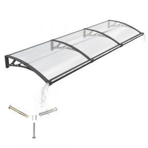 Auvent pour Porte d'entrée 300x100cm,Toit Marquise avec Gouttière en Polycarbonate Protection Contre Pluie,UV et la Neige Support Robuste en ABS Durable (GGNEBAI, neuf)