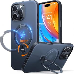 TORRAS 360&deg; Ostand Spin pour Coque iPhone 16 Pro (Anneau de Support Magn&eacute;tique Robuste) Protection Militaire, Dos Mat Toucher Velout&eacute; Anti-Traces de Doigts, Support Invisible Coque Fine Noir (TORRAS Direct, neuf)