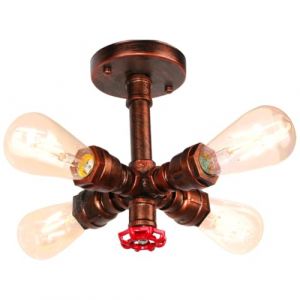 iDEGU Plafonnier Industriel Lampe de Plafond Vintage Tuyau de Style Applique Murale Plafond Luminaire E27 avec 4 Lampes Lustre Rétro pour Salon Chambre Cuisine Café Restaurant (Rouille Rouge) (IDEGU, neuf)