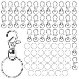70 Pièces Anneaux/Crochet Porte Clef,Petit Mousqueton Porte Clé,Porte-clés Rotatif, Fermoir Mousqueton Pivotant,Métal,DIY Décoration,35 Mousquetons et 35 Porte-clés(Argent) (10/1000 Industrial Limited, neuf)