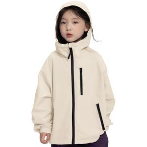 Rolanko Veste Imperméable à Capuche pour Filles, Manteau de Pluie Léger Coupe-vent Vêtements de Pluie pour Garçons de 7 à 14 Ans, Beige, Taille: 160/11-12 Ans (rolanko, neuf)