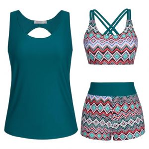 JASAMBAC Tankini Maillot De Bain Femme 3 PièCes Tankinis Femme Imprimé Floral ContrôLe du Ventre Bikinis AthléTique Maillot De Bain Modeste Shorty (Fancy Shop EU, neuf)