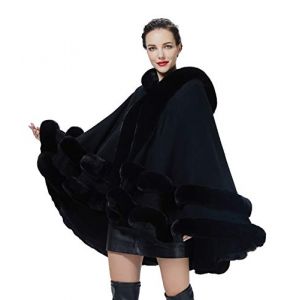 BEAUTELICATE Poncho Fourrure Femme Cape &agrave; Capuche Ch&acirc;le &Eacute;tole Tricot&eacute; Manteau L&eacute;ger pour Automne Hiver Mariage Soir&eacute;e Gala Mari&eacute;e Demoiselle d'honneur(Taille Unique, Noir) (BEAUTELICATE-FR, neuf)