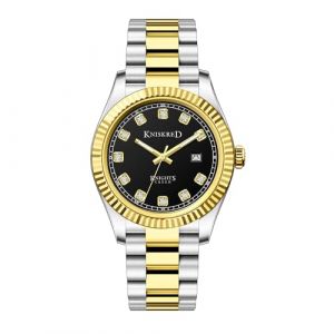 KNISKRED Montre Classique pour Homme avec Bracelet en Acier Inoxydable Massif et Calendrier Montre de C&eacute;r&eacute;monie pour Homme R&eacute;sistante &agrave; l'eau (Dor&eacute; Noir) (KNISKRED, neuf)