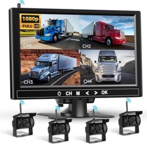 Kit de 4 cam&eacute;ras arri&egrave;re sans Fil 1080P HD, Podofo Moniteur LCD 9 Pouces avec 4 cam&eacute;ras de recul pour remorque RV Camper Camion Voiture Bus, d&eacute;tection des Angles Morts, Lignes de Guidage, 12V-36V (Podofo, neuf)