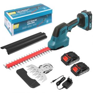 2 en 1 Taille-Haies sans Fil 21V, Cisaille à Gazon Electrique avec Batterie 2 x 1500mAh et 2 Lames, Lame Longue 31 cm/Lame Courte 15 cm, pour Jardin, Pelouse, Arbustes,Gazon (BOFISH LIMITED, neuf)