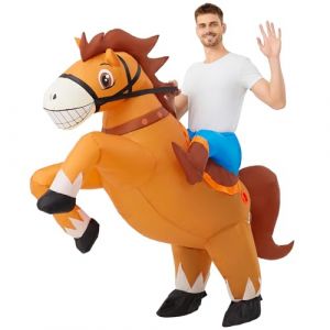 Costume de cheval gonflable pour homme et femme - Costume amusant de cheval d'&eacute;quitation gonflable - Costume d'Halloween - Carnaval - Costume de cowboy gonflable sur cheval - Pour adulte (Blackflame, neuf)