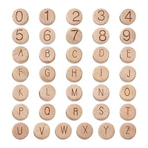 PandaHall Lot de 72 perles rondes et plates en forme de lettres et de chiffres en bois de h&ecirc;tre perle d&rsquo;espacement pour macram&eacute;, loisirs cr&eacute;atifs, bracelets, colliers, bijoux, trou : 2 ~ 3 mm (Yilisi Jewelry, neuf)