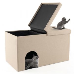 COSTWAY Maison de Toilette pour Chat 2 en 1, Banc pour Chaussures avec Toilettes Cach&eacute;es pour Chats, Tapis &agrave; Liti&egrave;re pour Chats &agrave; 2 Couches, Filtre &agrave; Charbon Anti-Odeur et Couvercle Rabattable (Beige) (FDS GmbH, neuf)
