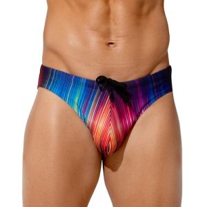 Mauro Kane Maillot de Bain pour Homme, Slip de Bain Taille Basse Swim Briefs pour Piscine Plage Plong&eacute;e, Cordon de Serrage R&eacute;glable avec Imprim&eacute; Shorts Lignes color&eacute;es S (Mauro Kane, neuf)