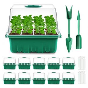 Verdenu Mini Serre pour Plantes, 10 Pièces 120 Cellules Plaque Semis, Serre Interieur avec couvercles rehaussés, Bac à semis Pépinière Boîte de Culture Durables, Hauteur du dôme d'humidité 8,4 cm (KAIDE Direct, neuf)