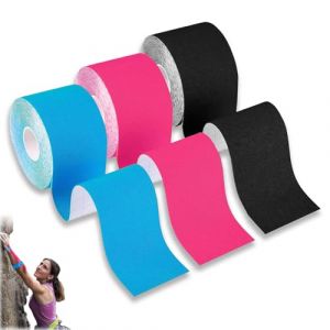 3 Rouleaux Bande Kinesiologie,Face Lifting Tape Kinesiologie,Kinesio Tape,Face Taping,Bande Strapping Adhésif,Bande de Kinesiologie Ensemble pour Parties du Corps, 2,5cm X 5m (Noir, Bleu, Rose) (YunLangShiJiu, neuf)