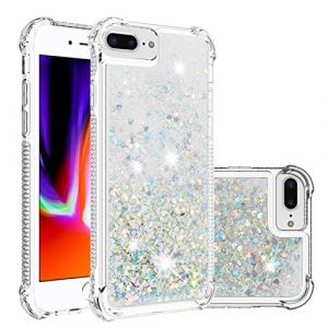 KBIKO-zxl Compatible avec Coque iPhone 8 Plus, [Silver Back] Fille Silicone Paillette Bling Glitter de Luxe avec Support，Liquide Gel Housse Etui de Protection pour iPhone 6 Plus.Silver1 YBL (QIWEIQING, neuf)