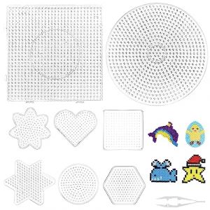 Plaque Perle a Repasser, 8 Pi&egrave;ces Mod&egrave;les de Perles &agrave; Repasser en Plastique avec Pincettes, Supports de Perles &agrave; Repasser Transparents, Mod&egrave;les de Bricolage pour Enfants, Cadeaux (Pundera, neuf)
