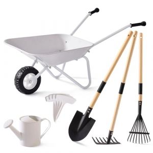 ROBUD WRP57 Kit de jardin pour enfants avec brouette, outils de jardin avec arrosoir, jouet &eacute;ducatif pour l'ext&eacute;rieur, ferme, cadeau pour gar&ccedil;ons et filles &agrave; partir de 3 ans (gris) (Child's Growth Companion, neuf)