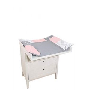 ULLENBOOM ® Protection pour matelas à langer 75x85 cm rose gris (Made in EU) - Housse pour matelas à langer en coton, serviette de matelas à langer, motif : étoiles, points (ULLENBOOM, neuf)