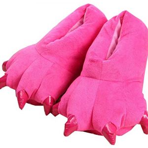 LANFIRE Chaussons patte de dinosaure Pantoufles en peluche Chaussons chauds Chaussures pattes d'animaux Chaussons femme (28/34 EU, Rose Rouge, numeric_28) (LANFIRE, neuf)