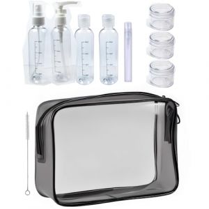 Trousse de Toilette Transparente & Set Flacons Vide de Voyage pour Liquides(Max.100ml), 8 Bouteilles de Voyage, Kit de Voyage pour l’Avion,Set de Voyage dans Bagages à Main, Sac Cosmétiques (Shenzhen RuiZhaoJi Technology, neuf)