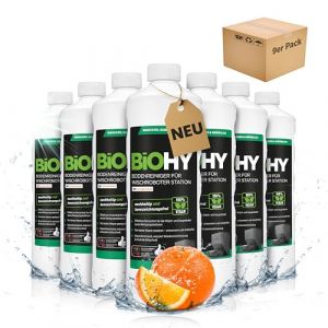 BiOHY Nettoyeur de sol pour robot laveur Station avec parfum orange (9 x 1 litre) | Nettoyant concentré pour tous les types de balai et robot aspirateur avec fonction humide | Faible mousse et sans (bioreiniger24com, neuf)