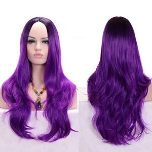 GJBXP Anime Milieu Partie Foncé Racine Noir Rose Bleu Violet Perruque Ombre Cheveux Synthétiques Longue Ondulée Femme Perruques Cosplay Haute Température Fibre Pourpre (good stuff A, neuf)