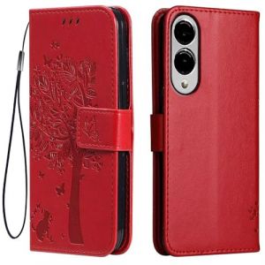 Topme &Eacute;tui en Cuir pour Samsung Galaxy S25 Edge (6.7" inches), [ Coque Housse de T&eacute;l&eacute;phone Style Motif Chat Et Arbre] - Rouge (topme, neuf)