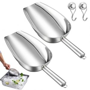 SHENGYIG Lot de 2 Pelles &agrave; Gla&ccedil;ons 9 Pouces 304 en Acier Inoxydable Pelle &agrave; Glace Multifonction Pelle &agrave; Glace &agrave; Farine avec 2 Pcs Crochets Magn&eacute;tique pour Cuisine Bar Restaurant (SHENGYIG, neuf)