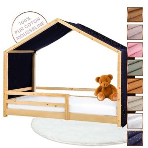 Lovely Hippo Toile de Lit Cabane 100% Coton - Ciel de Lit Cabane pour Lit Montessori 80x160, 90x190, 90x200 cm - Tissu Oeko-Tex Gots (Bleu Nuit/Or, 97 x 402 cm) (VRC Products France, neuf)
