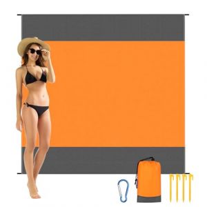 AYBUY Couverture Pique Nique Tapis,210 x 200 cm Tapis de Plage Imperm&eacute;able avec 4 Clous Fixes,Natte de Plage pour Plage, Camping, Picnic, Parc, Voyage ect Les &Egrave;v&eacute;nements en Ext&eacute;rieur,Orange (withchance, neuf)