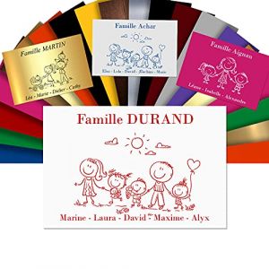 Plaque De Maison Famille Personnalisée Pour Boite Aux Lettres - Plaque Family PVC À Personnaliser - 12x8cm - 24 Motifs Disponibles (Blanc écrit Rouge) (GRAVURE ET COMPAGNIE, neuf)