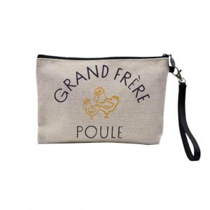 Pochette en Lin - Grand Fr&egrave;re Poule Famille Mignon Animal - Trousse Maquillage en Toile Aspect Lin - Trousse de Toilette - 23,5 x15 cm (FabulousBOUTIK, neuf)