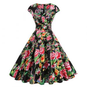 G&eacute;n&eacute;rique Robe Vintage Femme Ann&eacute;es 40 50 60 Pin up Robe de Soir&eacute;e Cocktail C&eacute;r&eacute;monie Style Rockabilly Swing Pliss&eacute; Col V sans Manche A-Line Taille Haute Ete (Miuiakoal, neuf)