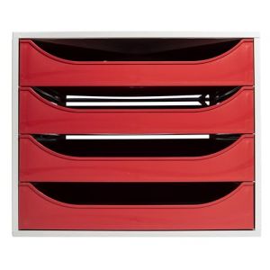 Exacompta - R&eacute;f. 2286107D - Module &Eacute;conomique &agrave; Tiroirs Ecobox - Caisson Individuel &agrave; 4 Tioirs pour Document A4 et A4+ - Dimensions 34,8 x 28,4 x 23,4 cm - Coloris Rouge (KoolForYou, neuf)