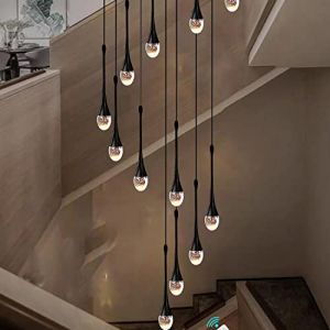 ZenithBeam Lustres suspendus en cristal de goutte de pluie noire à 12 lumières 120 '' / 305 cm de haut Foyers d'entrée Lustres d'entrée Escalier Big Crystal Bubble 3000-6000K Dimmbale LED Luminaires (bodengjiudian, neuf)