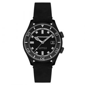Spinnaker Bradner Men's Automatic Watch with 3 Hands and Black Leather Strap, 42mm, Black Midnight, SP-5062-06 (Mainspring Boutique, neuf)